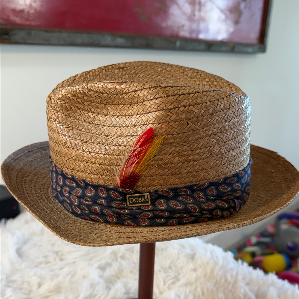 Vintage Dobbs Cocoanut Fedora with band/feathers